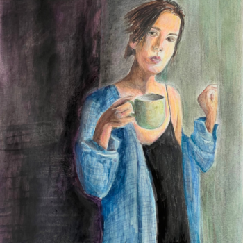 woman sipping coffee artwork