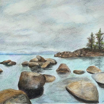 Artwork of river with rocks mindful